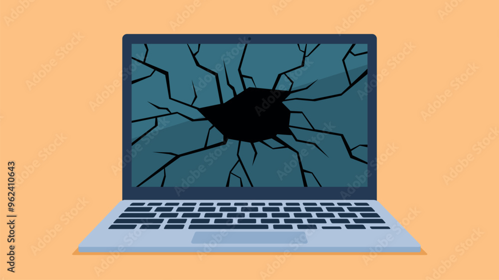 Flat design vector. Laptop with a broken screen. The laptop screen ...