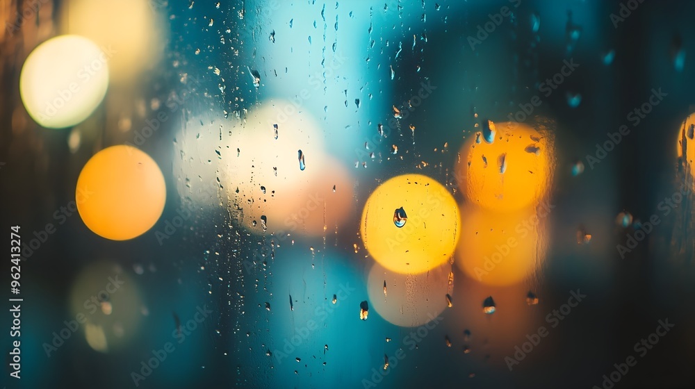 Conceptual image of raindrops gently sliding down a transparent windowpane creating a captivating visual display against a blurred out of focus backdrop Conceptual image of raindrops gently sliding down a transparent windowpane creating a captivating visual display against a blurred out of focus backdrop