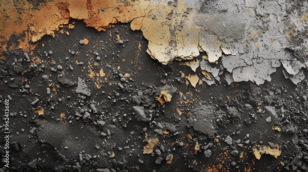 A detailed close-up of a weathered and textured surface with peeling paint, revealing layers of color and rough texture. This image is perfect for backgrounds, textures, or design projects that A detailed close-up of a weathered and textured surface with peeling paint, revealing layers of color and rough texture. This image is perfect for backgrounds, textures, or design projects that