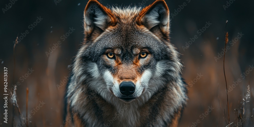 Fototapeta premium Intense Wolf Stare in a Detailed Portrait