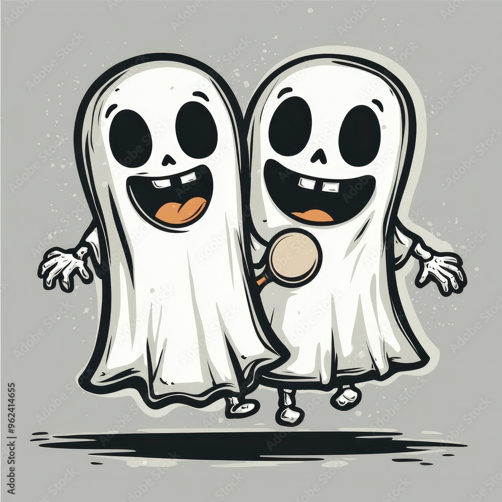 Two Happy Cartoon Ghosts Laughing Together Two Happy Cartoon Ghosts Laughing Together
