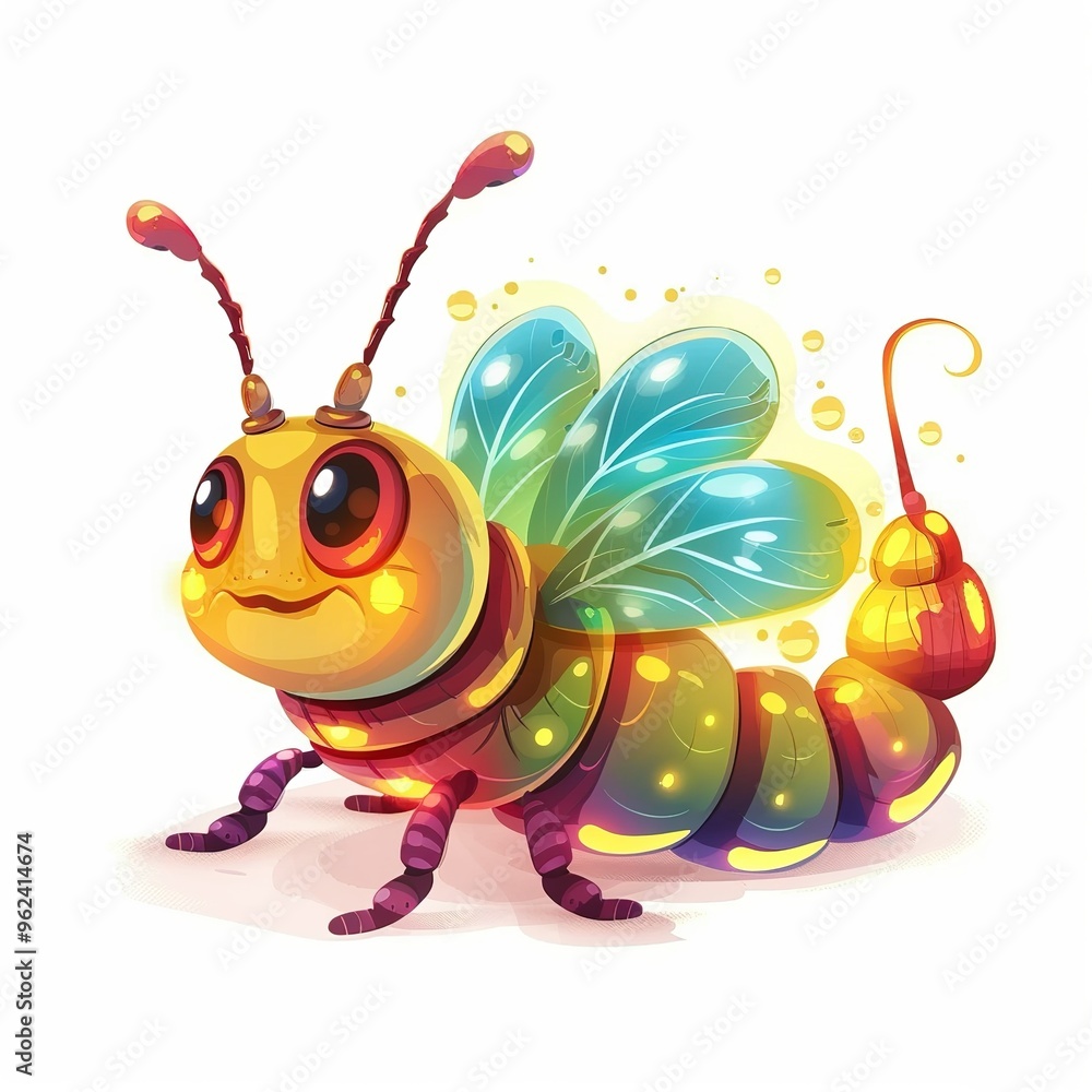 Fototapeta premium Glowworm Time element animal cartoon isolated whitebackground 16:9