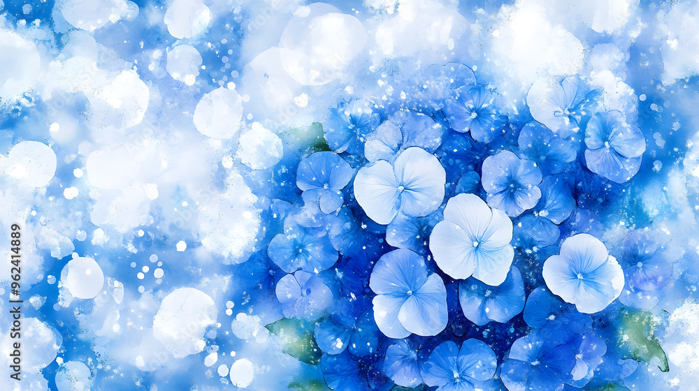 This watercolor painting features a bouquet of blue flowers adding a touch of natural beauty This watercolor painting features a bouquet of blue flowers adding a touch of natural beauty
