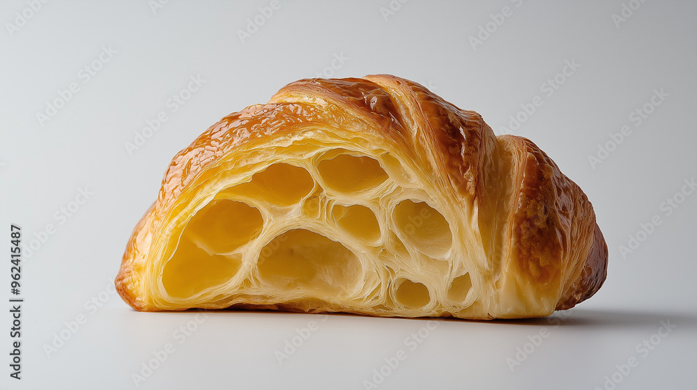 a butter croissant with a flaky, golden crust and a glossy surface against an isolated white background a butter croissant with a flaky, golden crust and a glossy surface against an isolated white background