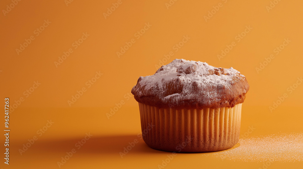 a chocolate souffle with a risen top and a light dusting of powdered sugar against an isolated pastel orange background a chocolate souffle with a risen top and a light dusting of powdered sugar against an isolated pastel orange background