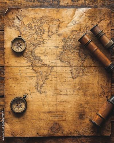 top view of vintage map on table