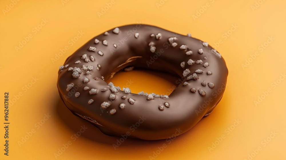 a chocolate-covered pretzel with a light sprinkle of sea salt against an isolated pastel orange background a chocolate-covered pretzel with a light sprinkle of sea salt against an isolated pastel orange background