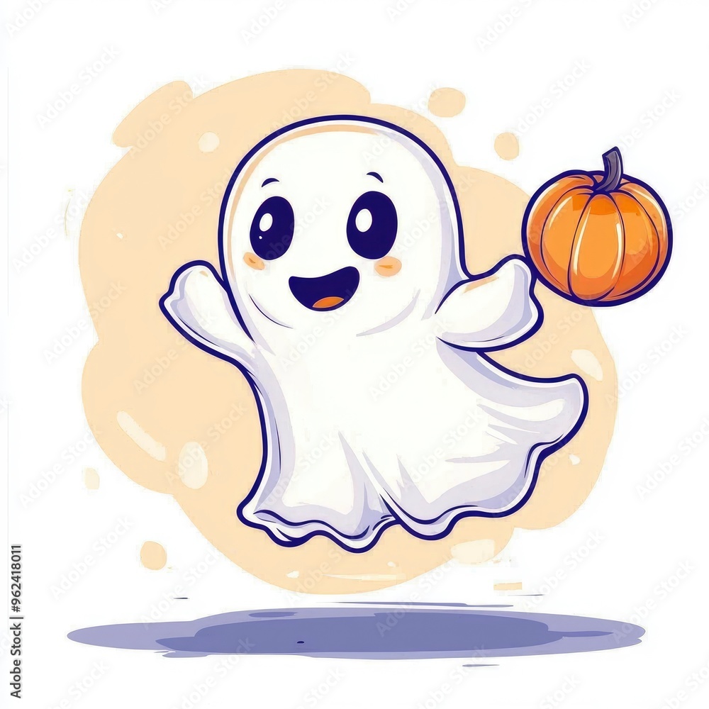 Cute Cartoon Ghost Holding a Pumpkin Cute Cartoon Ghost Holding a Pumpkin