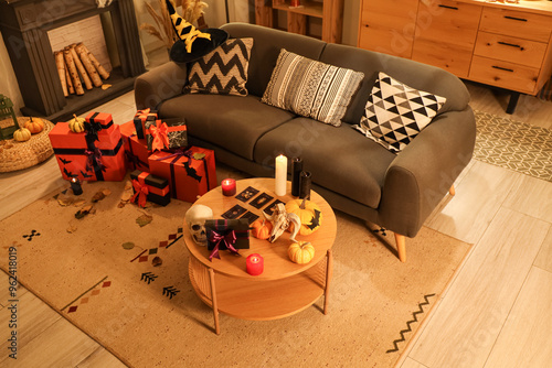 Interior of dark living roo...