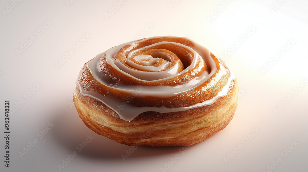 Fototapeta premium a cinnamon bun with a swirl of icing on top against an isolated white background