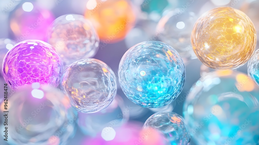 Abstract Colorful Spheres, Glass Balls, Shiny, Background Abstract Colorful Spheres, Glass Balls, Shiny, Background