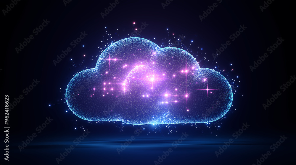 Glowing digital cloud representing cloud storage Glowing digital cloud representing cloud storage