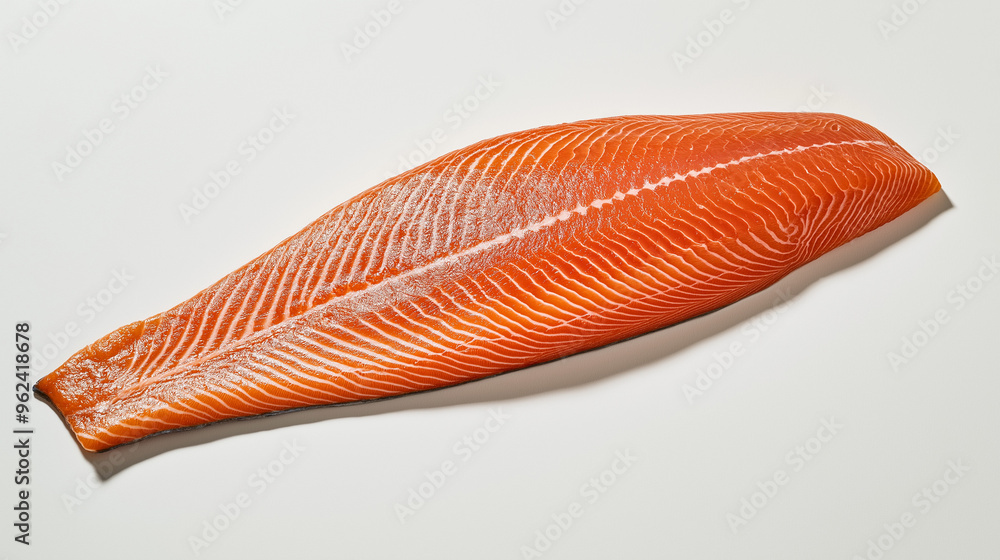 a fresh salmon fillet with a vibrant pink-orange hue against an isolated white background a fresh salmon fillet with a vibrant pink-orange hue against an isolated white background