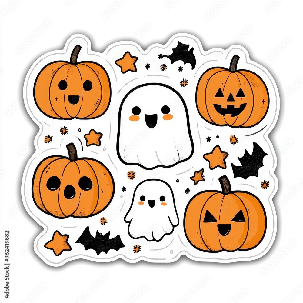 Cute Halloween Stickers with Pumpkins and Ghosts Cute Halloween Stickers with Pumpkins and Ghosts
