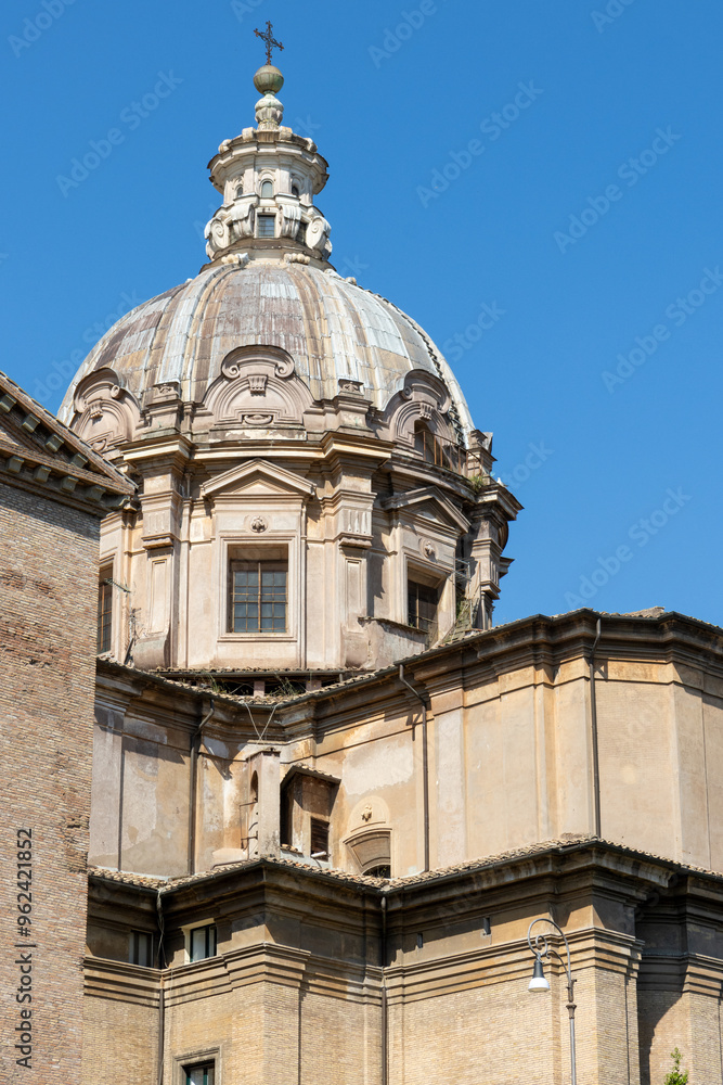 Chiesa Santi Luca e Martina Martiri and Curia Iulia Senate, built in 44 BC, which was transformed into a basilica in the 7th century. Located in the Roman Forum, Italy. Chiesa Santi Luca e Martina Martiri and Curia Iulia Senate, built in 44 BC, which was transformed into a basilica in the 7th century. Located in the Roman Forum, Italy.