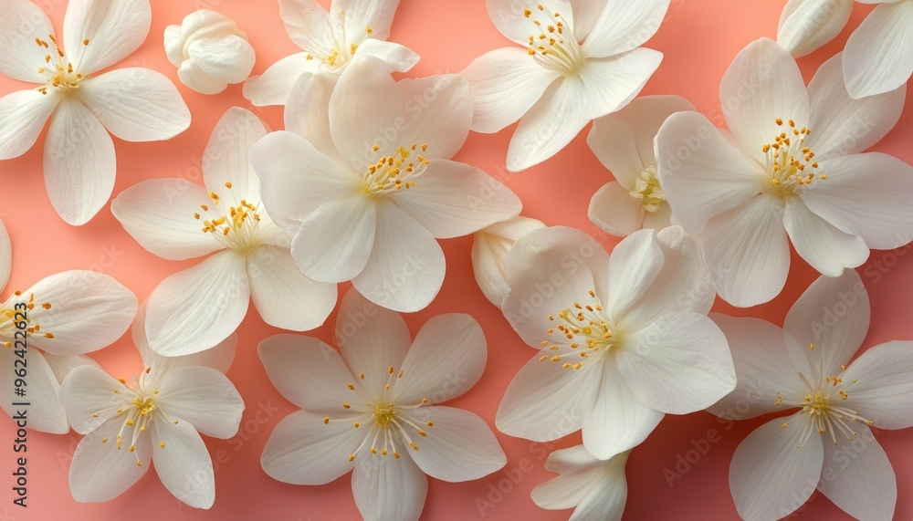 White Flowers on Coral Background White Flowers on Coral Background