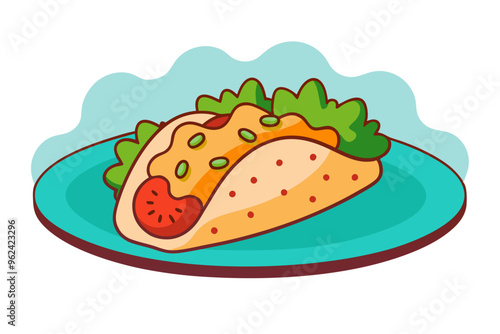 Delicious Mexican Burrito Platter with Rice, Beans, and Spicy Salsa - Vector Art Illustration