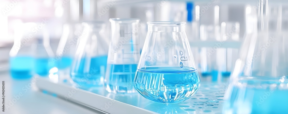 Blue Liquid in Erlenmeyer Flask - Science Lab Equipment Blue Liquid in Erlenmeyer Flask - Science Lab Equipment