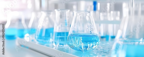 Blue Liquid in Erlenmeyer Flask - Science Lab Equipment