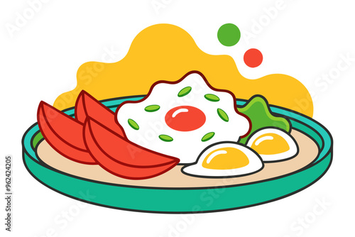 Mexican Chilaquiles Platter with Eggs, Salsa Roja, and Queso Fresco Vector Illustration photo