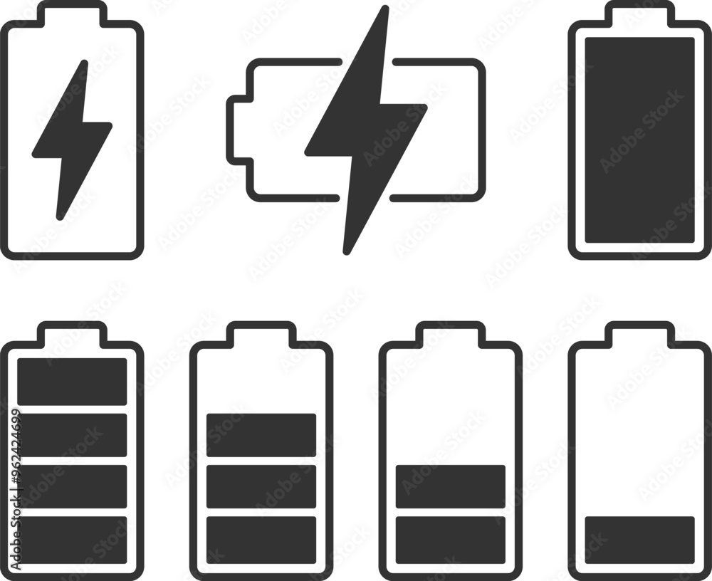 Smartphone battery icon. Battery charge level symbols. Smartphone battery icon. Battery charge level symbols.