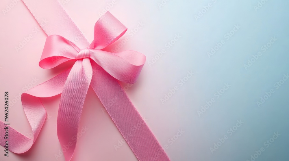 Pink Satin Ribbon Bow on a Pink and Blue Gradient Background Pink Satin Ribbon Bow on a Pink and Blue Gradient Background