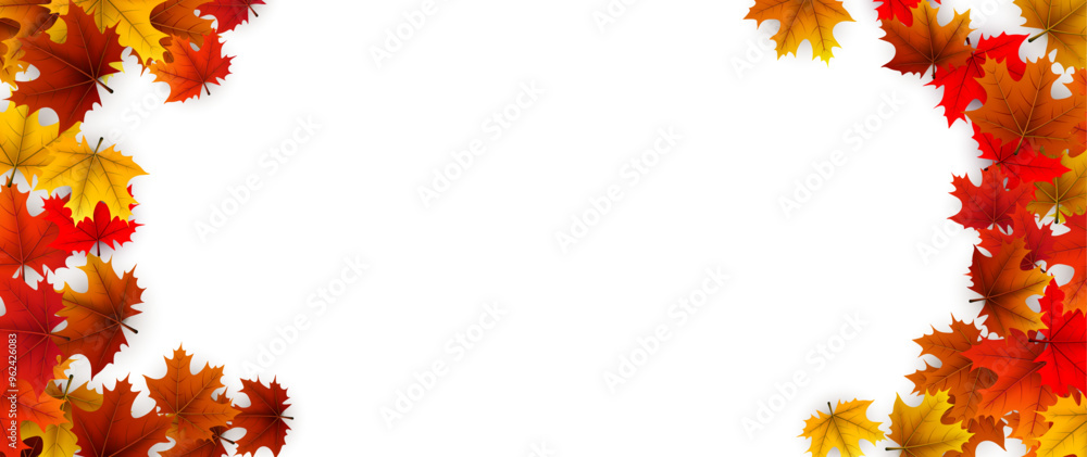 Corner design featuring vibrant autumn maple leaves in red, orange, and yellow tones. Vector illustration. Corner design featuring vibrant autumn maple leaves in red, orange, and yellow tones. Vector illustration.