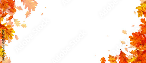 Autumn oak leaves arranged in a corner border design with warm tones. Vector illustration.