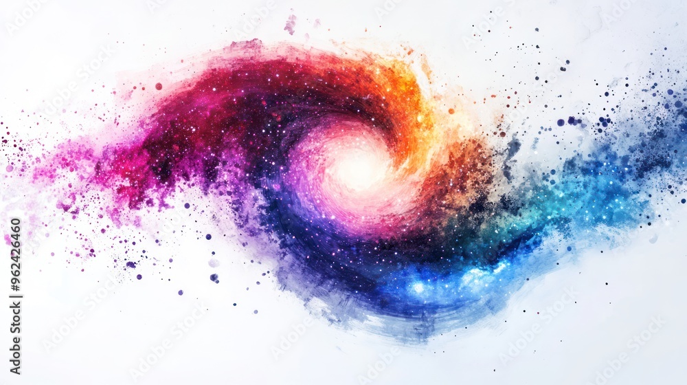 Fototapeta premium Abstract Watercolor Galaxy with Stars and Splashes