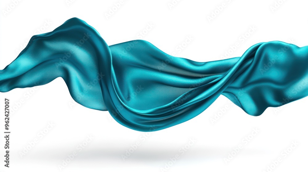 Obraz premium Flowing Teal Silk Fabric Isolated on White Background
