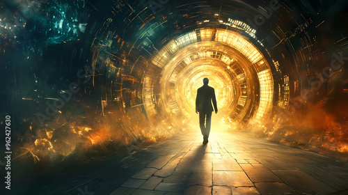 A time traveler encountering their past self in a paradoxical moment,. traveler. illustration. Time Traveler. Illustration