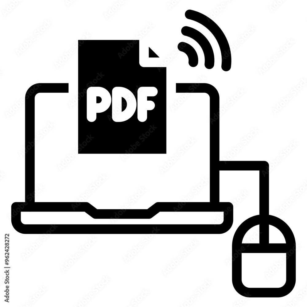 Laptop computer displaying icon of PDF file Laptop computer displaying icon of PDF file