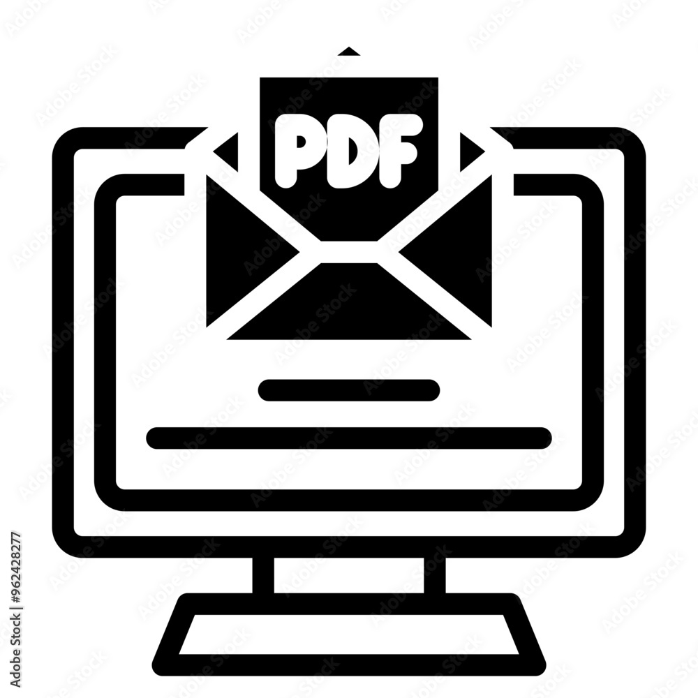 Laptop computer displaying icon of PDF file Laptop computer displaying icon of PDF file