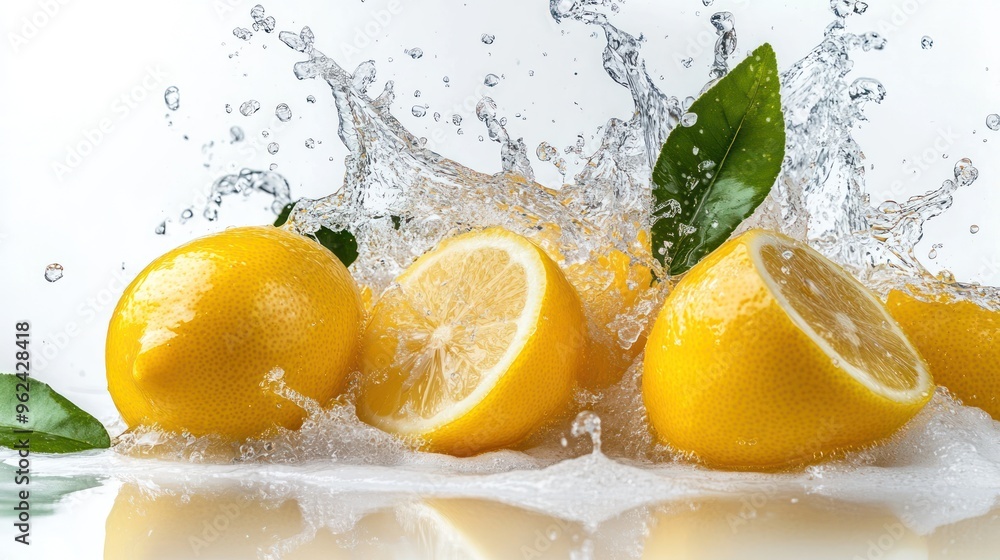 Lemons and Leaves Splashing in Water Lemons and Leaves Splashing in Water