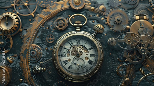 Playful juxtapositions in a Dadaism-inspired backdrop featuring vintage pocket watch