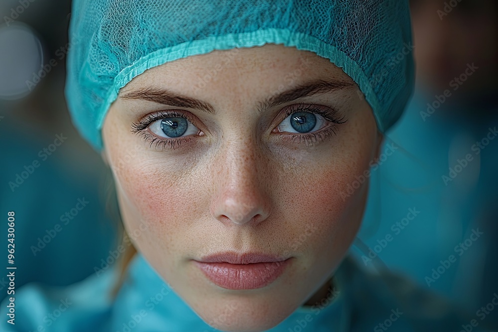 Young medical professional focused and ready for surgery in a bright operating room environment. Generative AI Young medical professional focused and ready for surgery in a bright operating room environment. Generative AI