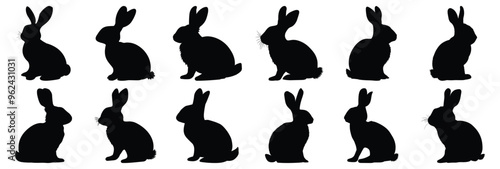 Rabbit silhouette set vector design big pack of rabbit illustration and icon