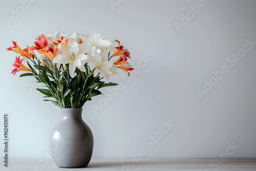 Wallpaper Mural On a neutral background, a beautiful bouquet of flowers is displayed in a gray vase. It makes a great gift idea for Mother's Days or Father's Days. Torontodigital.ca