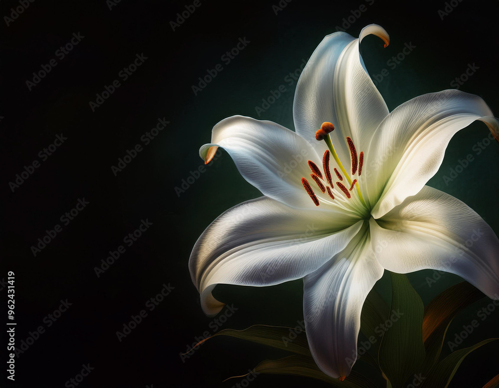 Fototapeta premium White Lily Flower Illustration Closeup