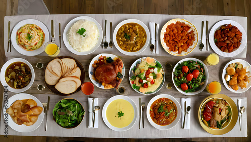 Wallpaper Mural Table filled with food and dishes Background Torontodigital.ca