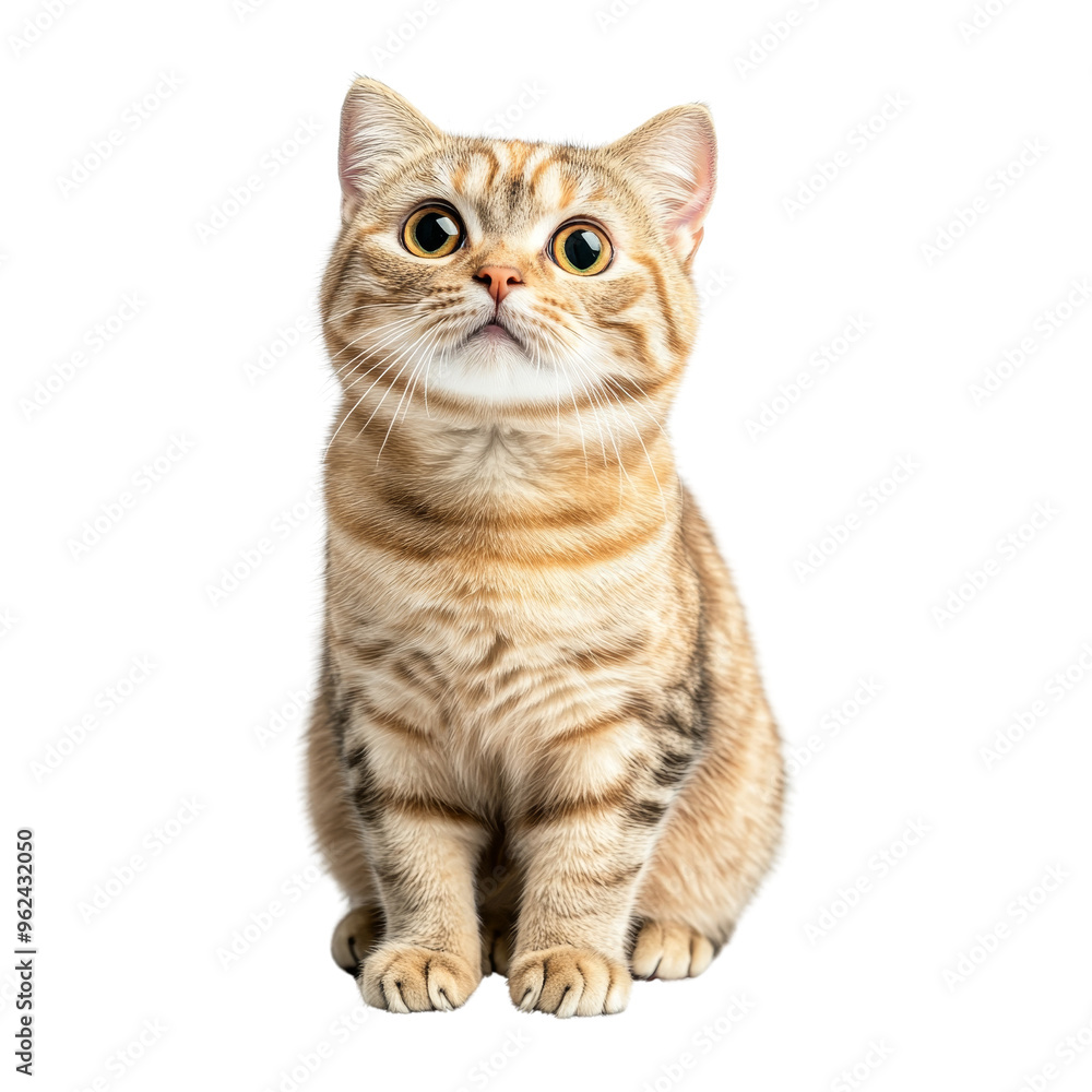 Fototapeta premium Cute tabby cat looking up with big eyes