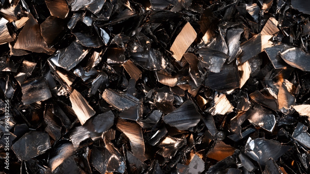 Close-up of Black Obsidian Crystals with Golden Sheen. Close-up of Black Obsidian Crystals with Golden Sheen.