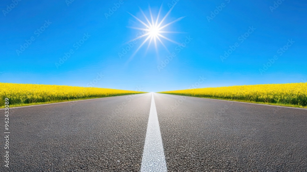 Asphalt Road Leading Towards a Sunny Sky