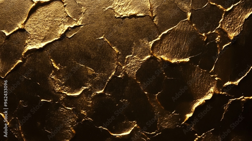 Obraz premium Close-up of textured gold paint with deep cracks.