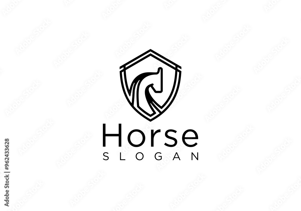 horse and shield logo vector design with monoline style outline horse and shield logo vector design with monoline style outline