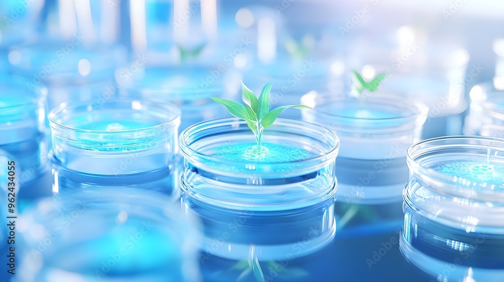 Green Plant Growing in Petri Dish Lab Experiment Green Plant Growing in Petri Dish Lab Experiment