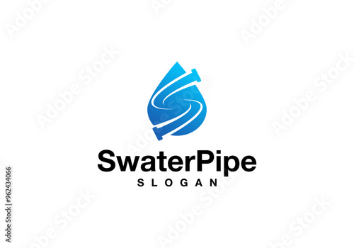 water drop logo vector design illustration with plumbing pipe forming the letter S