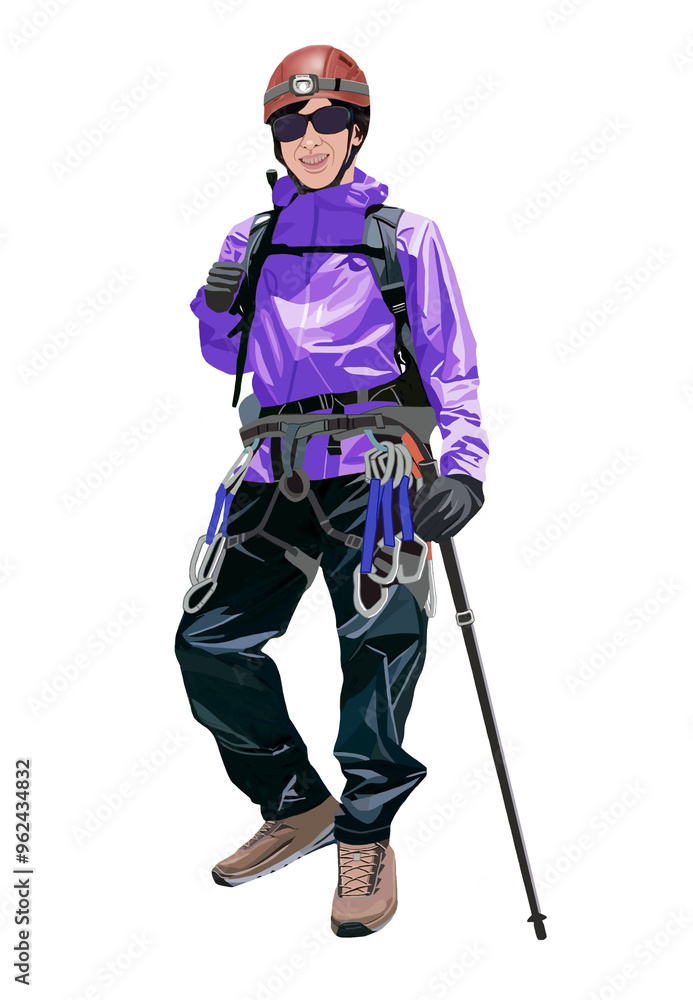 万全な装備の登山男性イラスト 万全な装備の登山男性イラスト