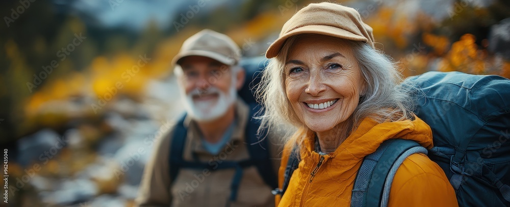 Happy Senior Couple Hiking in the Mountains on a Sunny Day with Bokeh Background and Ample Copy Space
Happy Senior Couple Hiking in the Mountains on a Sunny Day with Bokeh Background and Ample Copy Space