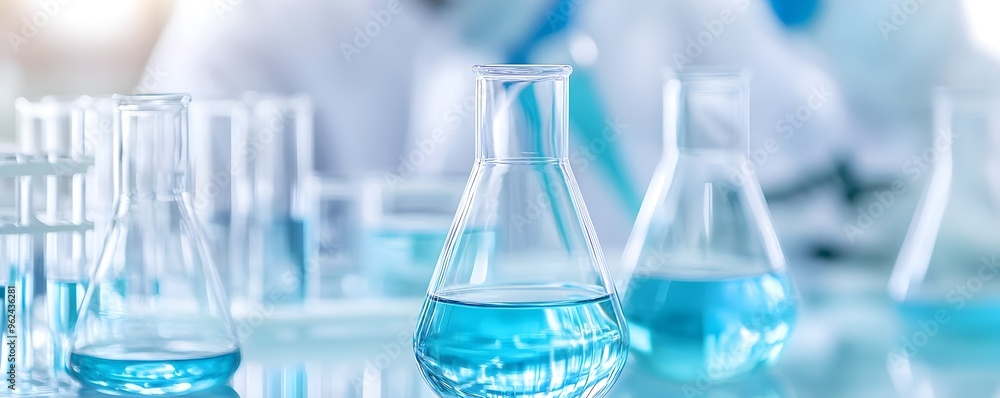Laboratory Research with Blue Liquid in Flasks Laboratory Research with Blue Liquid in Flasks